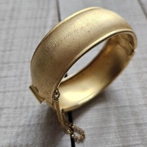 Vintage Brushed Gold Tone Hinged Bangle Bracelet. MCM Bracelet.